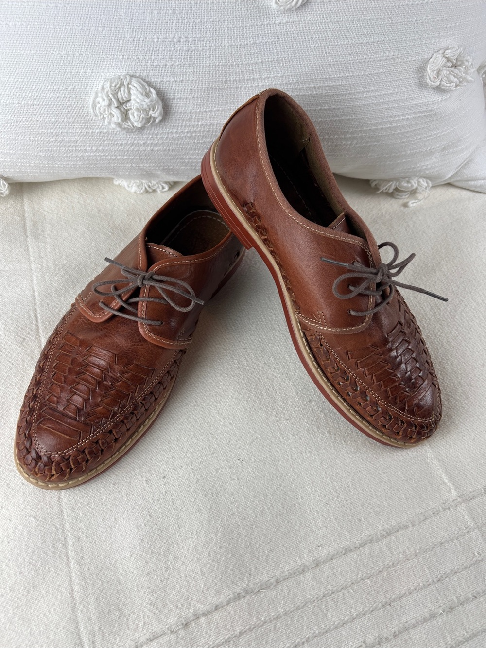 Men's Brown Woven Leather Slip-On Loafers, Artisanal